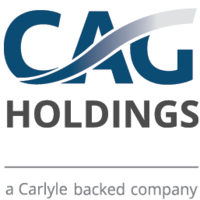 Logo of CAG Holdings, featuring stylized text and a wave graphic. A Carlyle backed company.